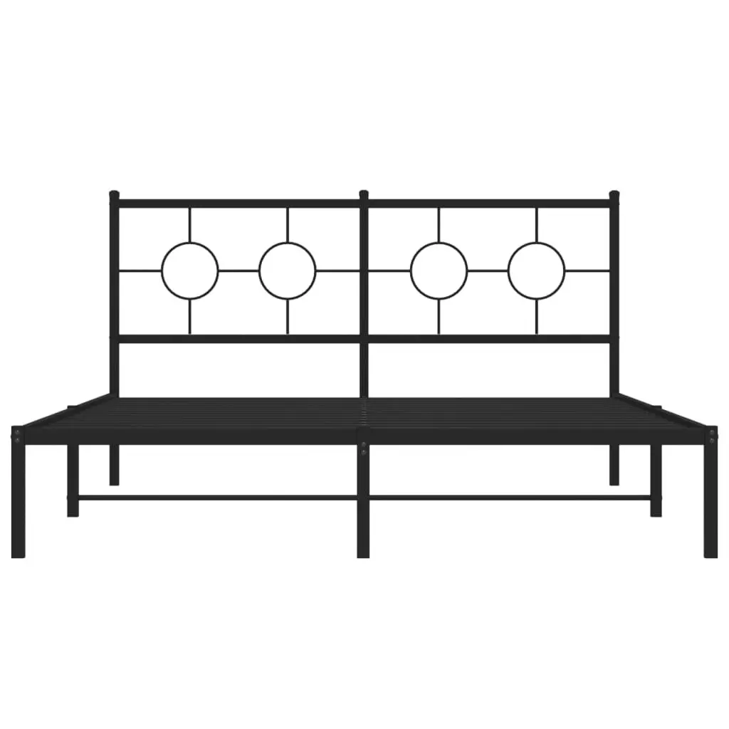 Metal Bed Frame 150x200 cm with Headboard Black Bedroom Furniture Base