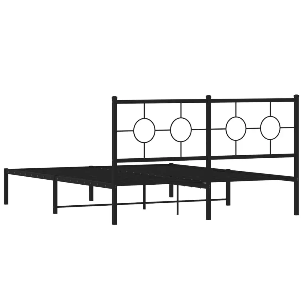 Metal Bed Frame 150x200 cm with Headboard Black Bedroom Furniture Base