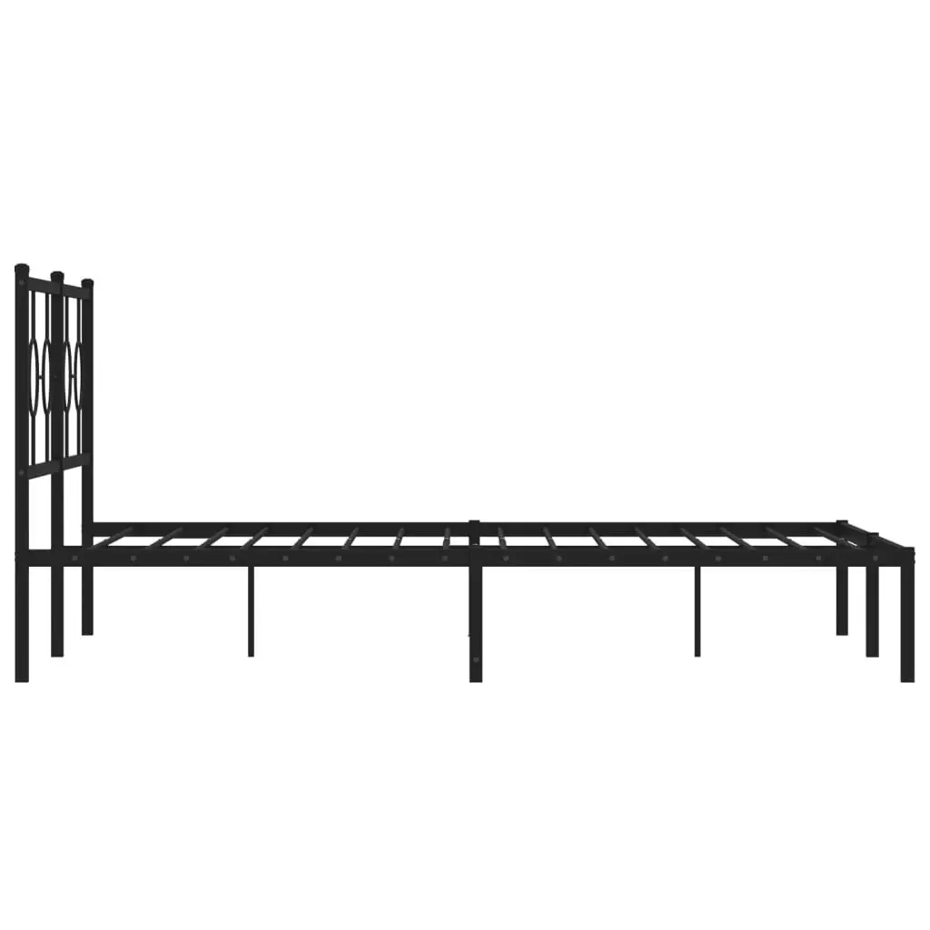 Metal Bed Frame 150x200 cm with Headboard Black Bedroom Furniture Base