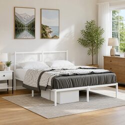Practical Metal Bed Frame with Storage and Headboard 135x190 cm