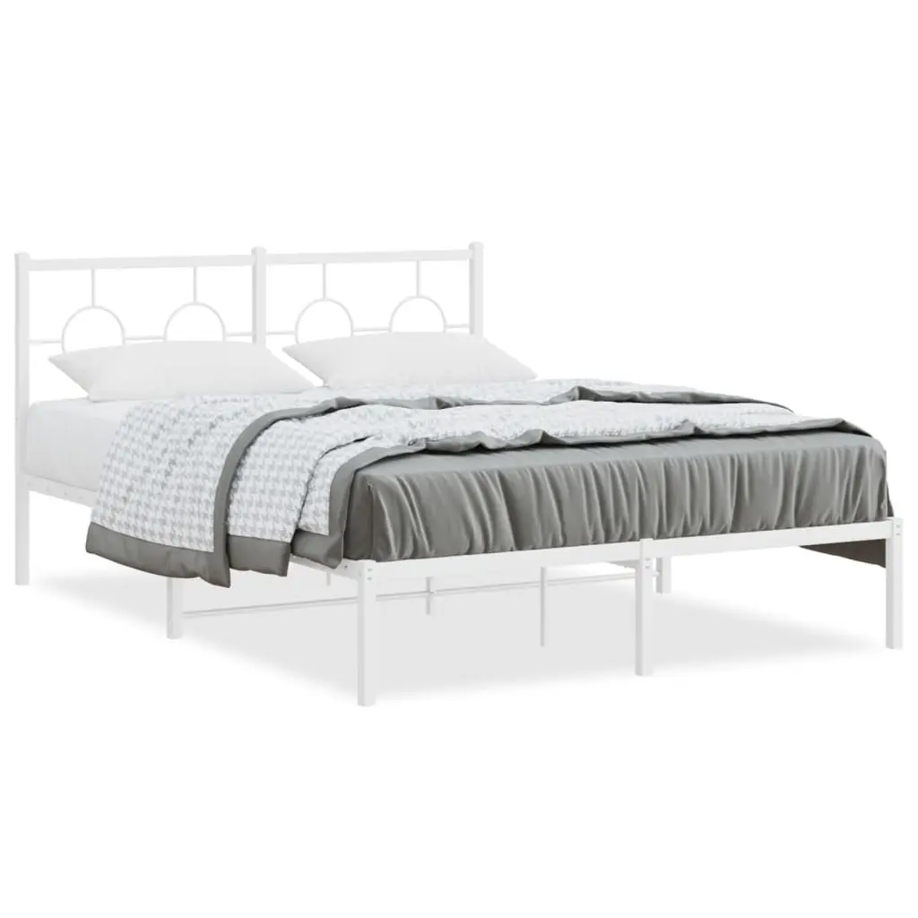 Metal Bed Frame with Headboard Powder-coated Steel 135x190 cm White Slatted Base