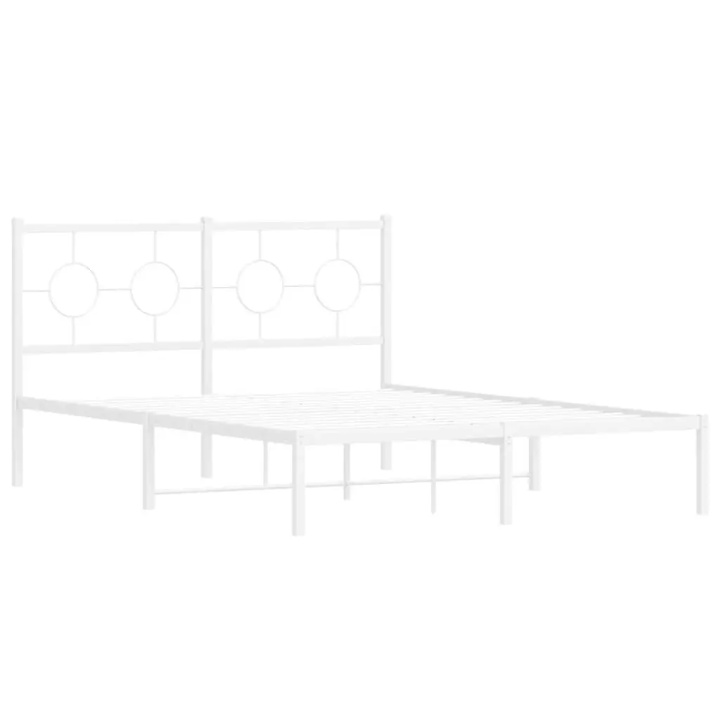Metal Bed Frame with Headboard Powder-coated Steel 135x190 cm White Slatted Base