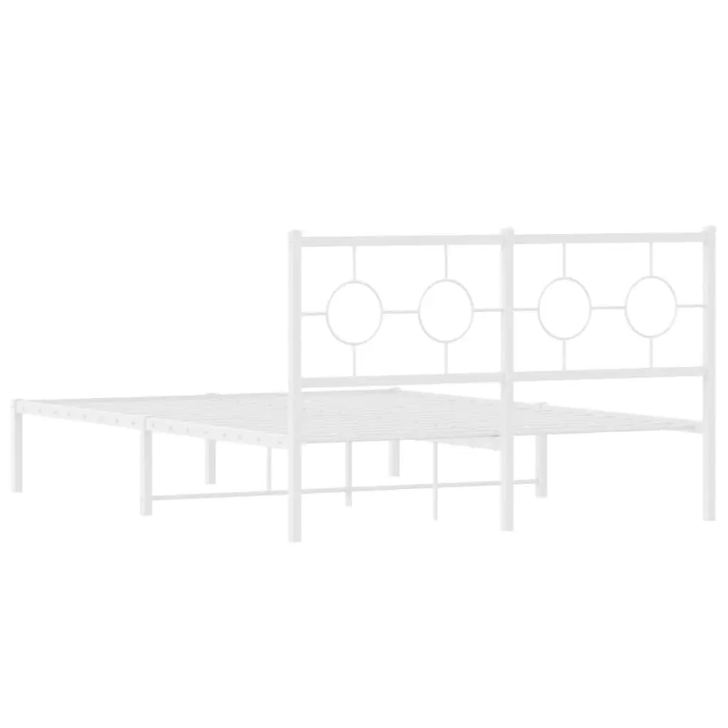 Metal Bed Frame with Headboard Powder-coated Steel 135x190 cm White Slatted Base