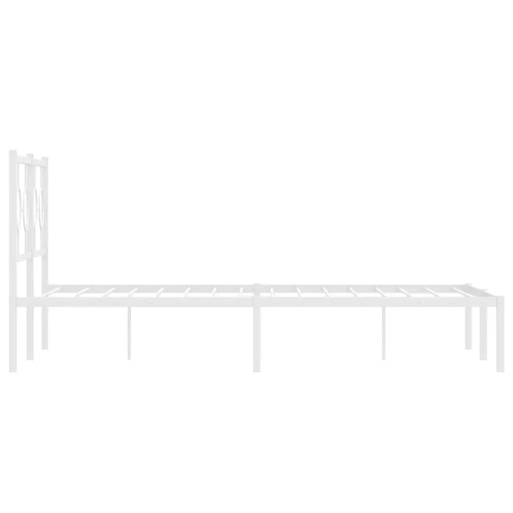 Metal Bed Frame with Headboard Powder-coated Steel 135x190 cm White Slatted Base