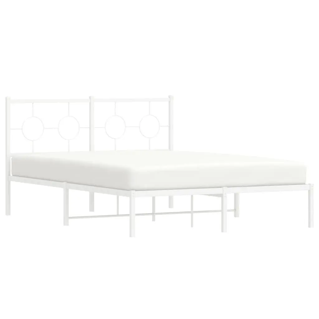 Metal Bed Frame with Headboard Powder-coated Steel 135x190 cm White Slatted Base