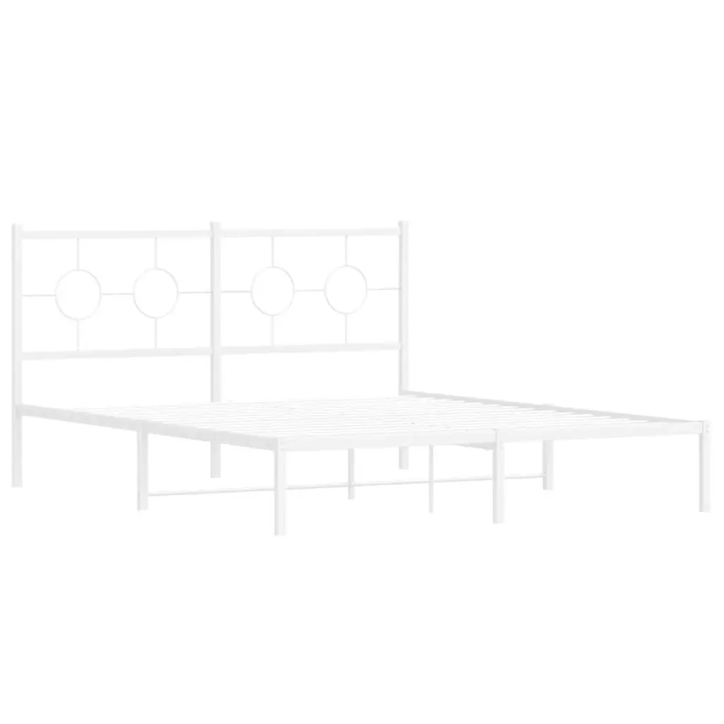 Metal Bed Frame 150x200 cm with Headboard Slatted Base White Bedroom Furniture