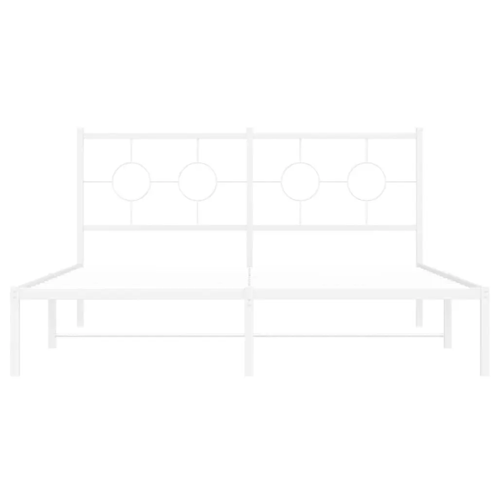 Metal Bed Frame 150x200 cm with Headboard Slatted Base White Bedroom Furniture