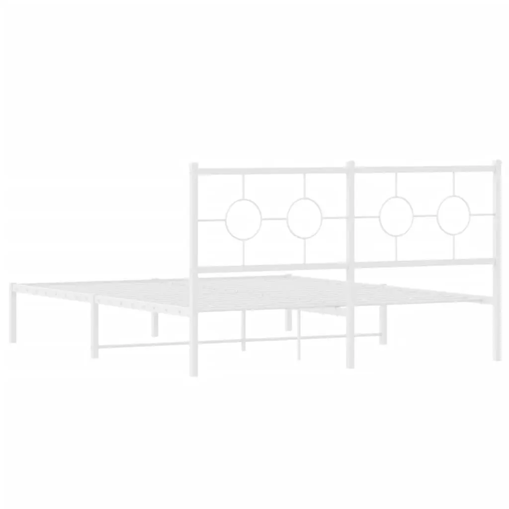 Metal Bed Frame 150x200 cm with Headboard Slatted Base White Bedroom Furniture