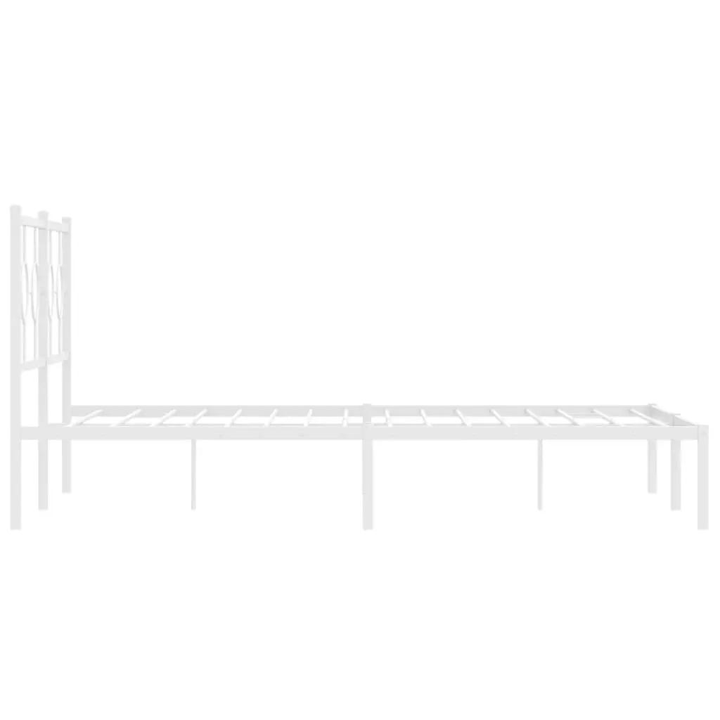 Metal Bed Frame 150x200 cm with Headboard Slatted Base White Bedroom Furniture