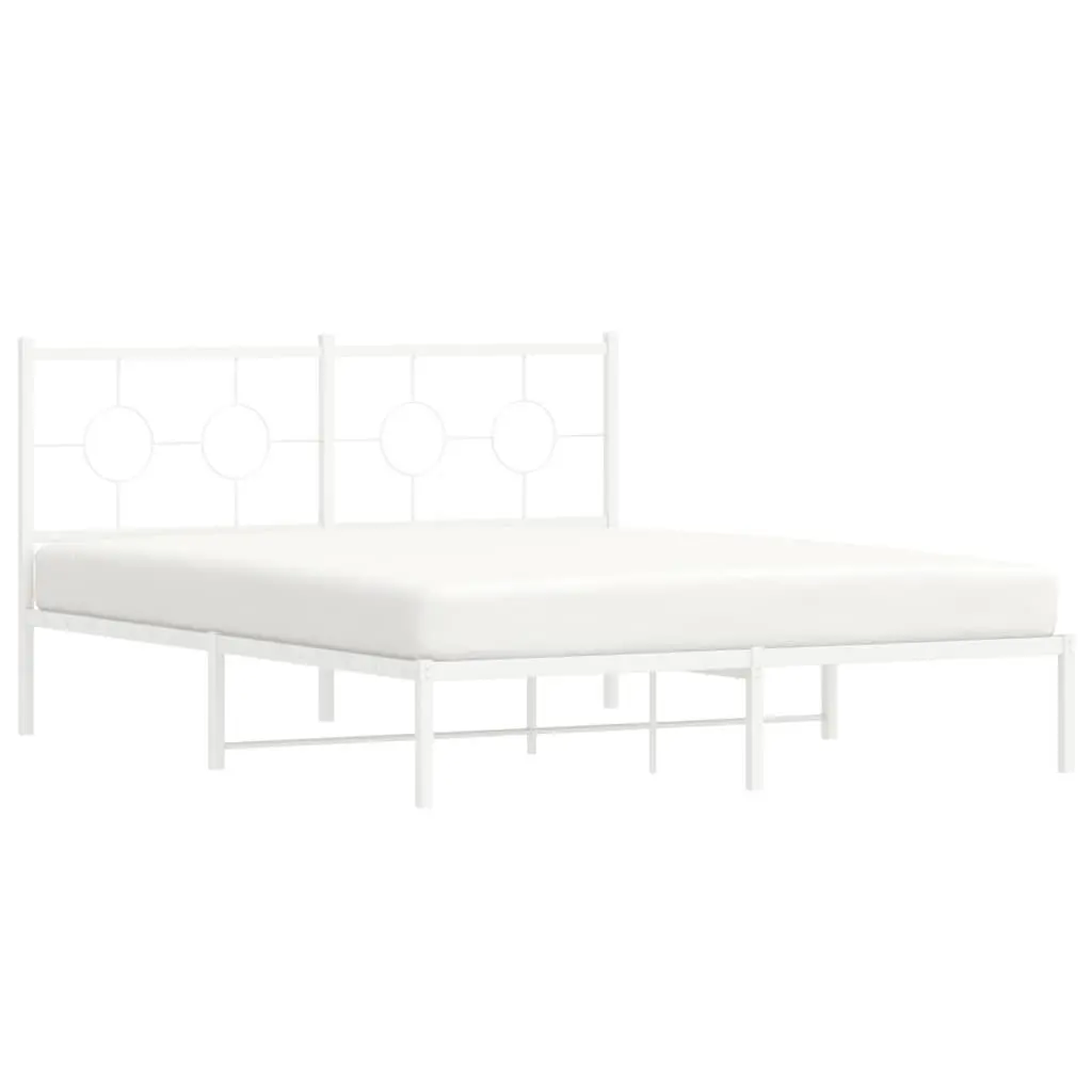 Metal Bed Frame 150x200 cm with Headboard Slatted Base White Bedroom Furniture