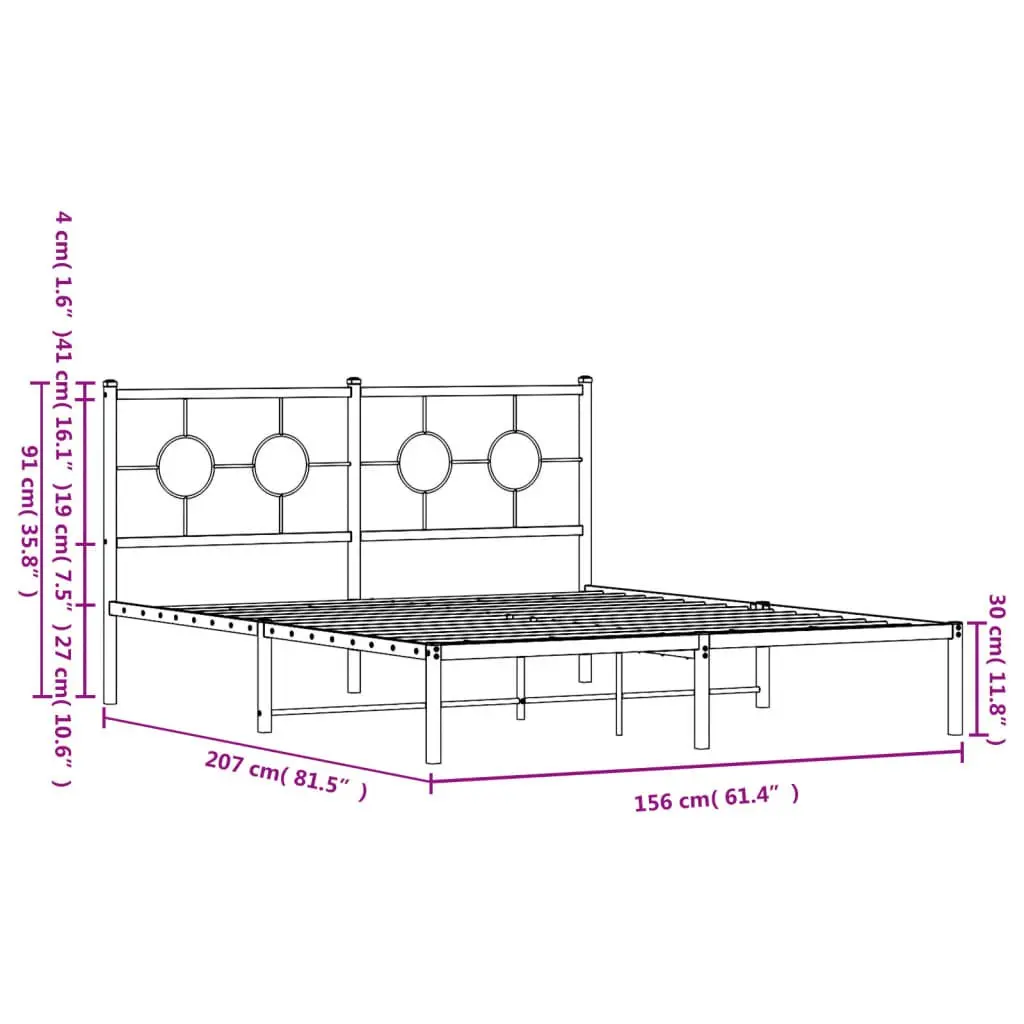 Metal Bed Frame 150x200 cm with Headboard Slatted Base White Bedroom Furniture