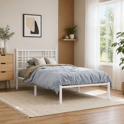 Metal Bed Frame White 90x190 cm with Headboard and Under-Bed Storage Space