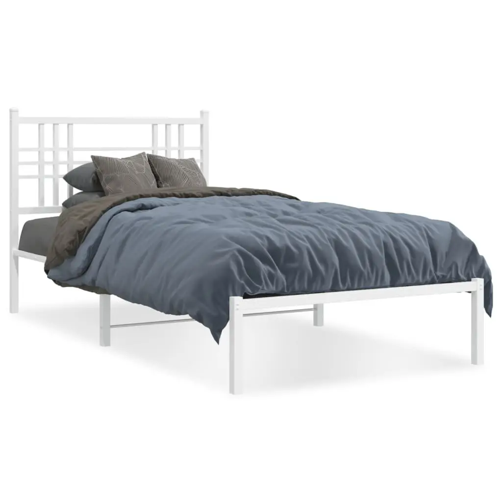 White Metal Bed Frame 90x190 cm with Storage Options