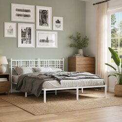 Versatile White Metal Bed Frame 150x200 cm for Any Bedroom