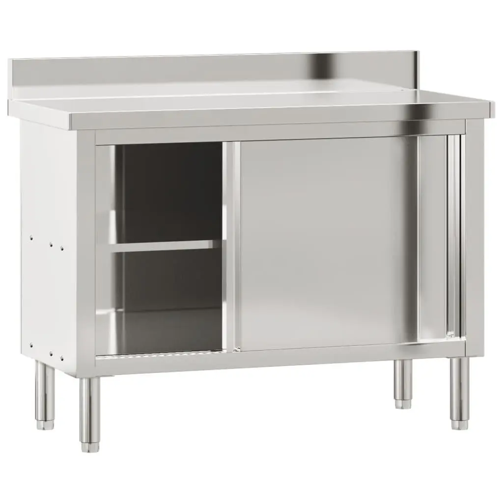 Stainless Steel Work Table with Sliding Doors and Storage Shelf for Commercial Kitchen