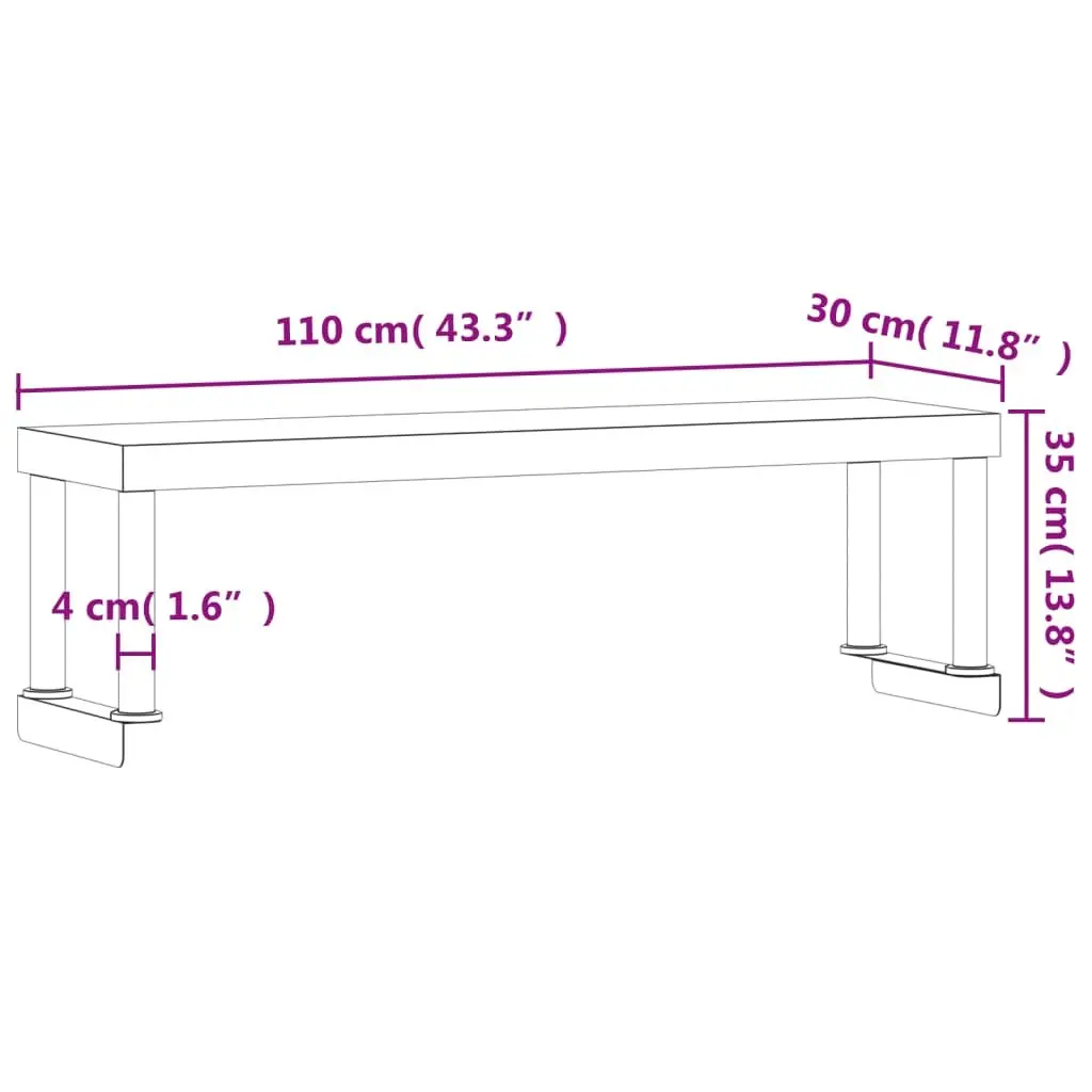 Stainless Steel Overshelf Mounted Workspace for Kitchen Prep Table 110cm x 30cm x 35cm