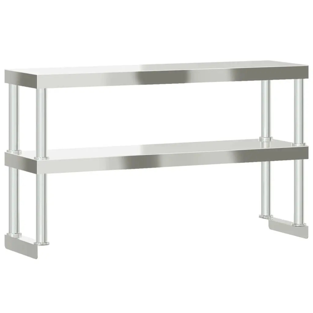 Work Table Overshelf Stainless Steel 2-Tier 110x30x65cm Silver