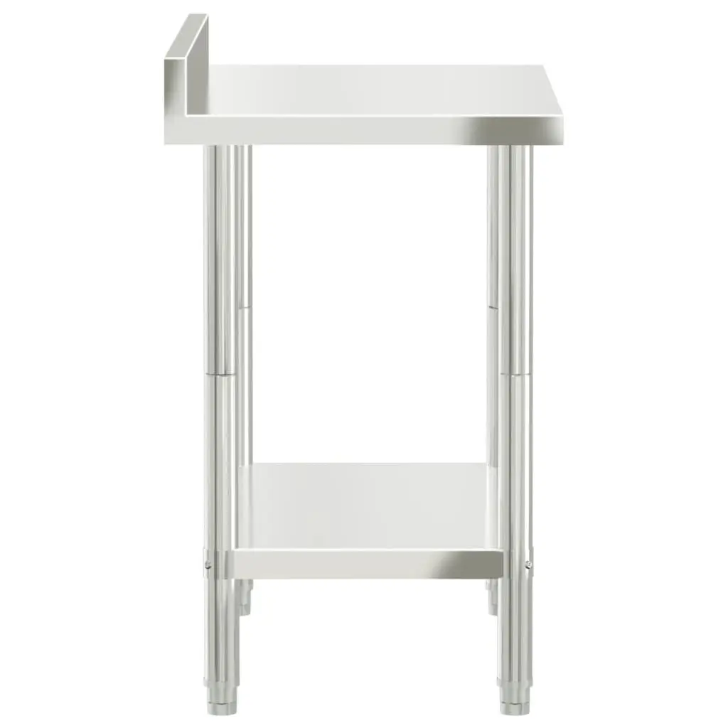 Stainless Steel Work Table for Food Prep with Adjustable Feet Backsplash and Bottom Shelf 82.5cm x 55cm x 93cm