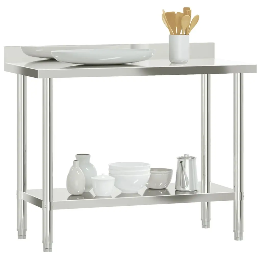 Stainless Steel Kitchen Work Table Prep Station 110x55x93cm with Backsplash