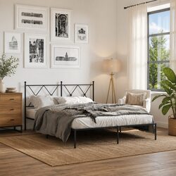 Functional Black Metal Bed Frame 135x190 cm for Everyday Use