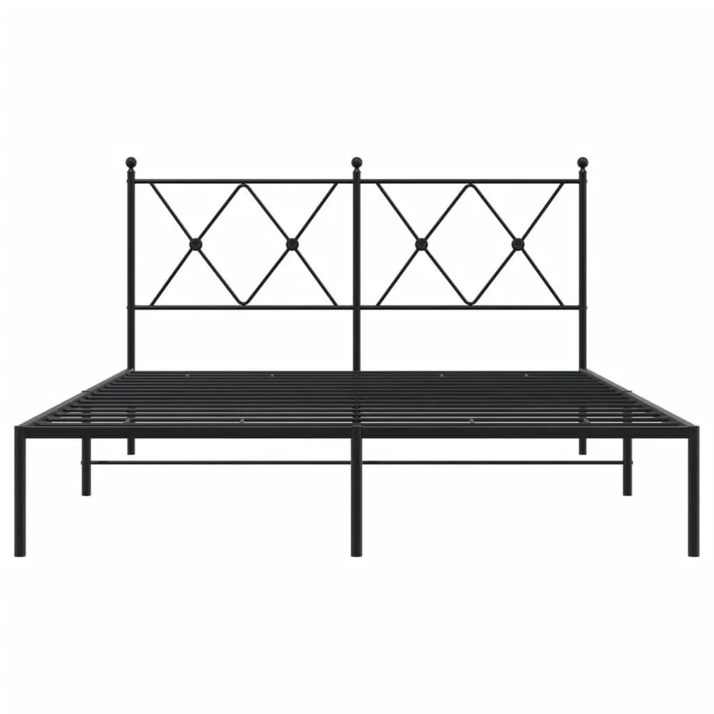 Metal Bed Frame 135x190 cm Black with Headboard Slatted Base Bedroom Furniture