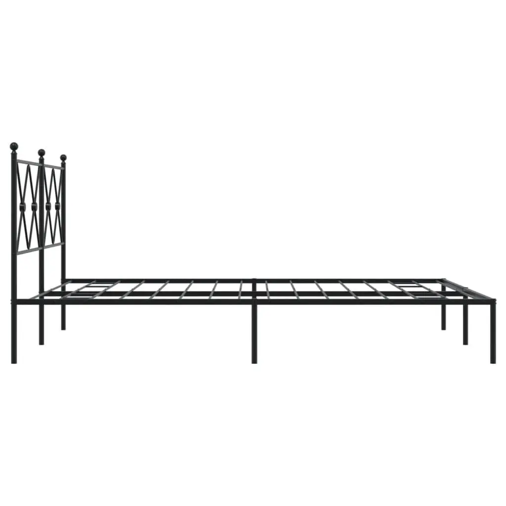 Metal Bed Frame 135x190 cm Black with Headboard Slatted Base Bedroom Furniture