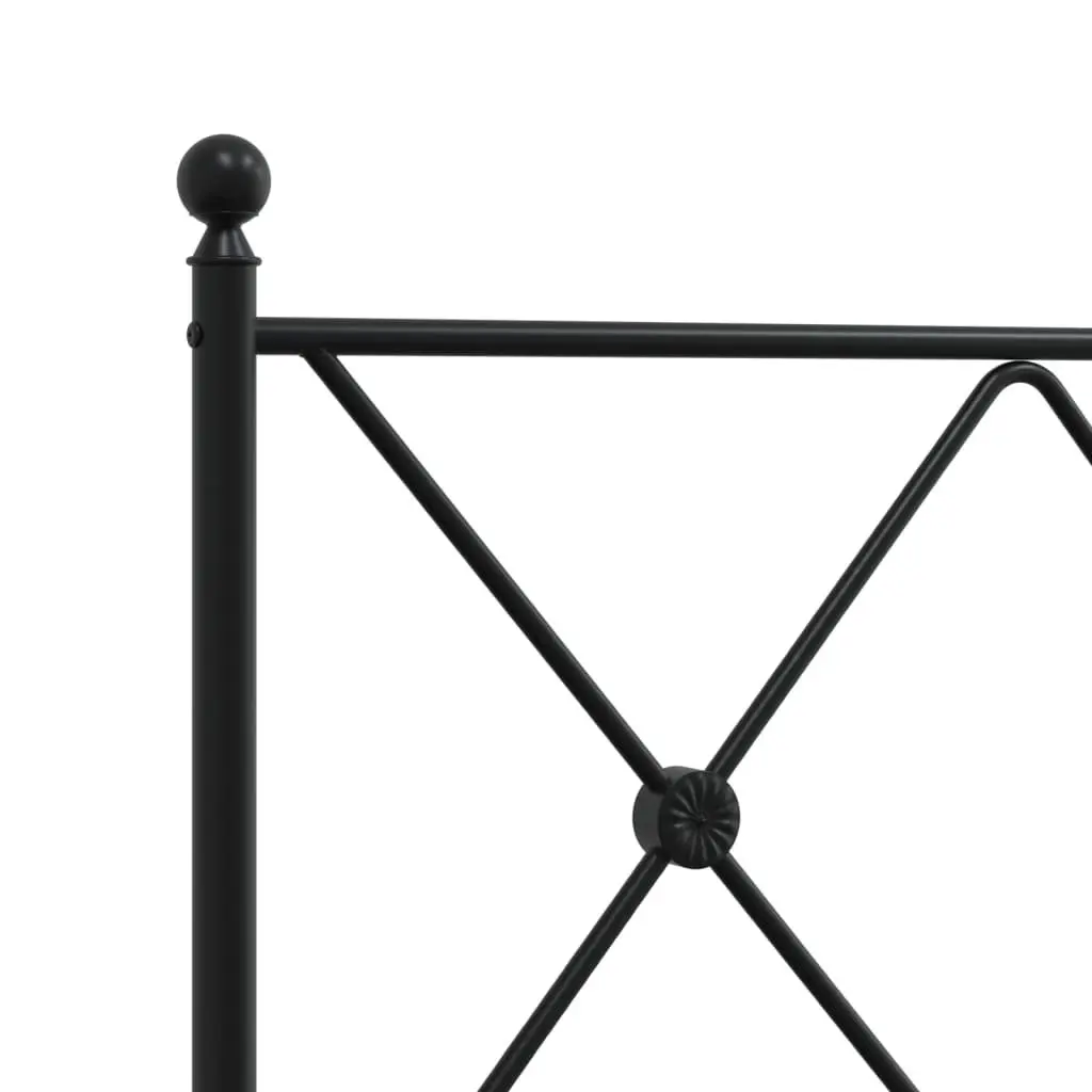 Metal Bed Frame 135x190 cm Black with Headboard Slatted Base Bedroom Furniture