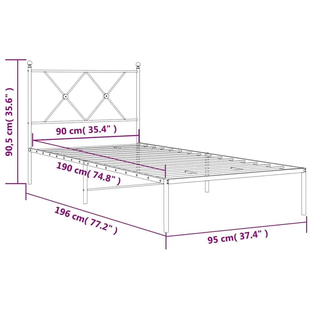 Metal Bed Frame 90x190 cm with Headboard Storage