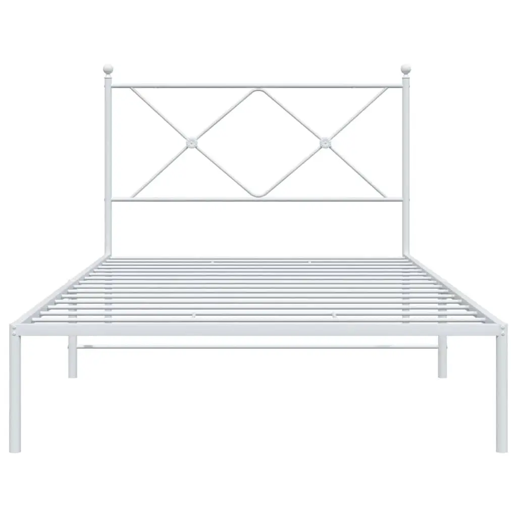 King Single Bed Frame White Powder Coated Steel 107x203 cm with Headboard and Metal Slats
