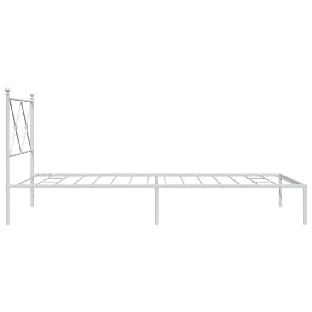 King Single Bed Frame White Powder Coated Steel 107x203 cm with Headboard and Metal Slats