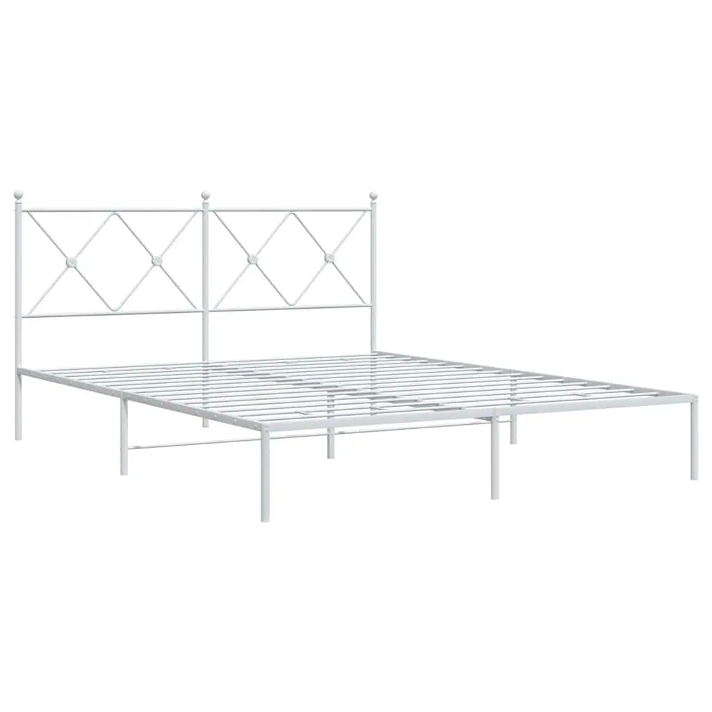 Metal Bed Frame Steel 150x200 cm White with Headboard