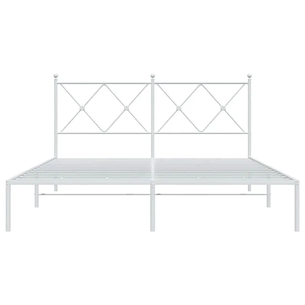Metal Bed Frame Steel 150x200 cm White with Headboard