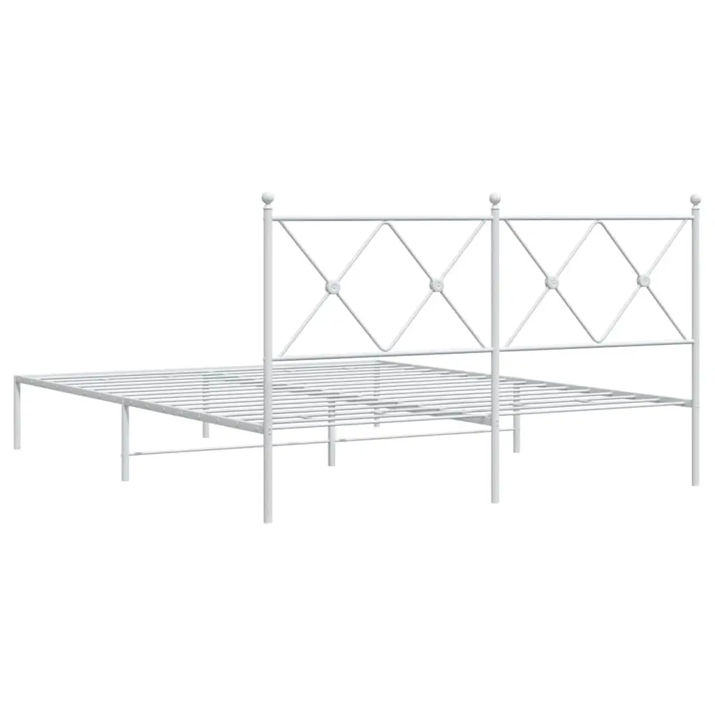Metal Bed Frame Steel 150x200 cm White with Headboard
