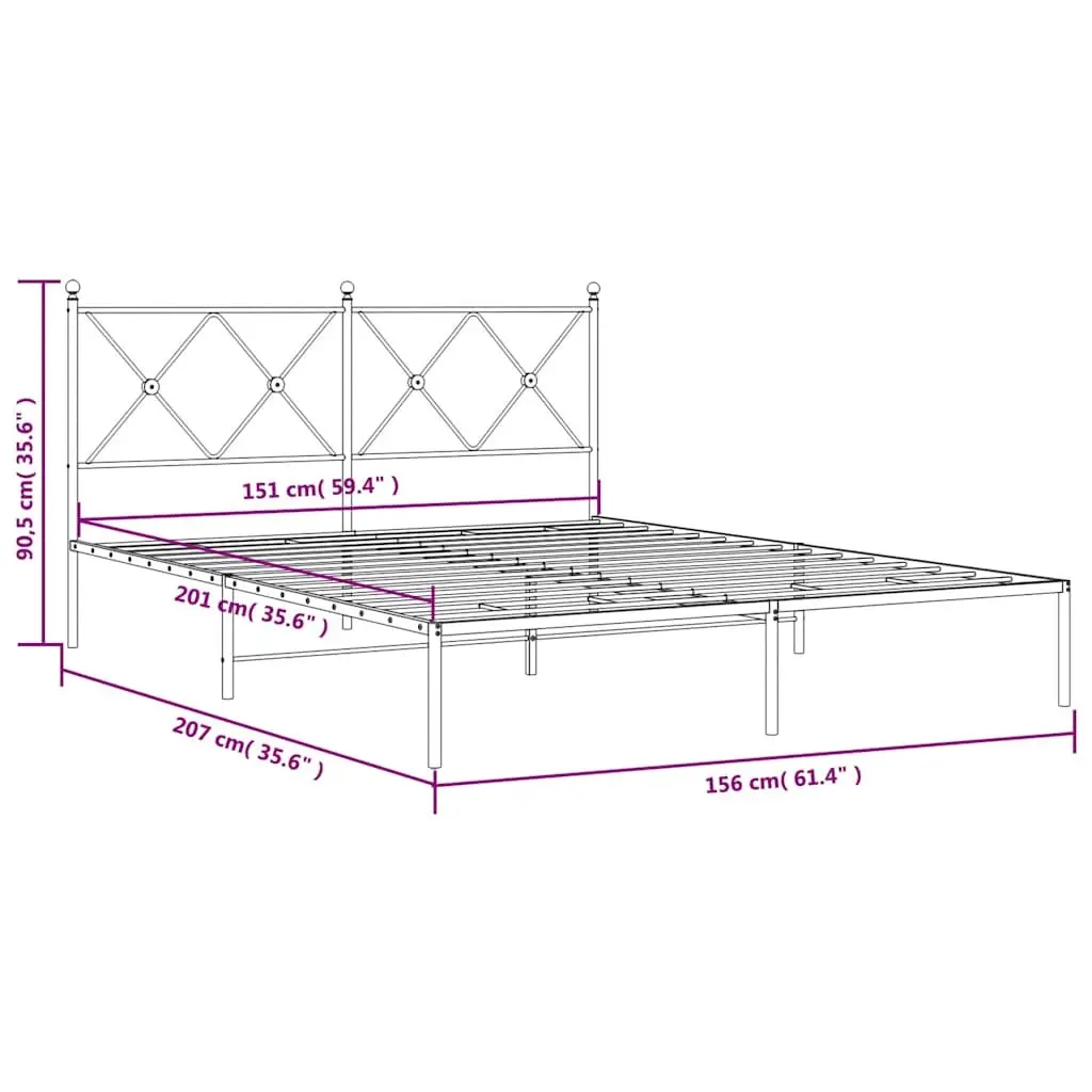Metal Bed Frame Steel 150x200 cm White with Headboard