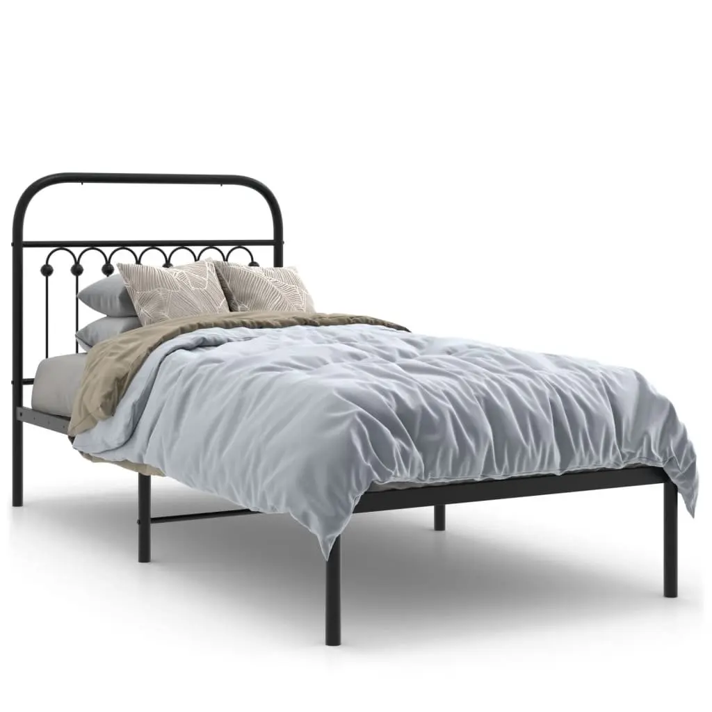 Metal Bed Frame Black 90x190cm Sturdy Steel Construction with Headboard Slatted Base and Under-Bed Storage