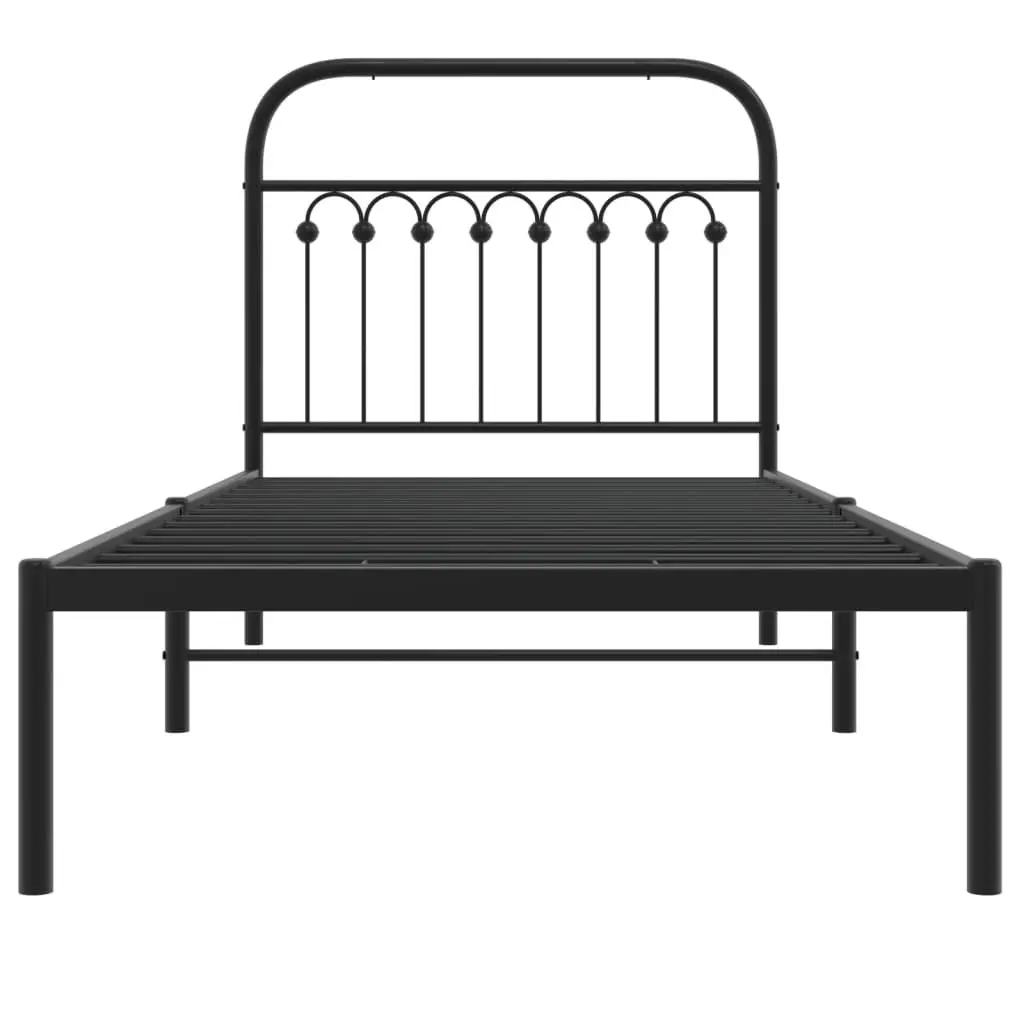 Metal Bed Frame Black 90x190cm Sturdy Steel Construction with Headboard Slatted Base and Under-Bed Storage