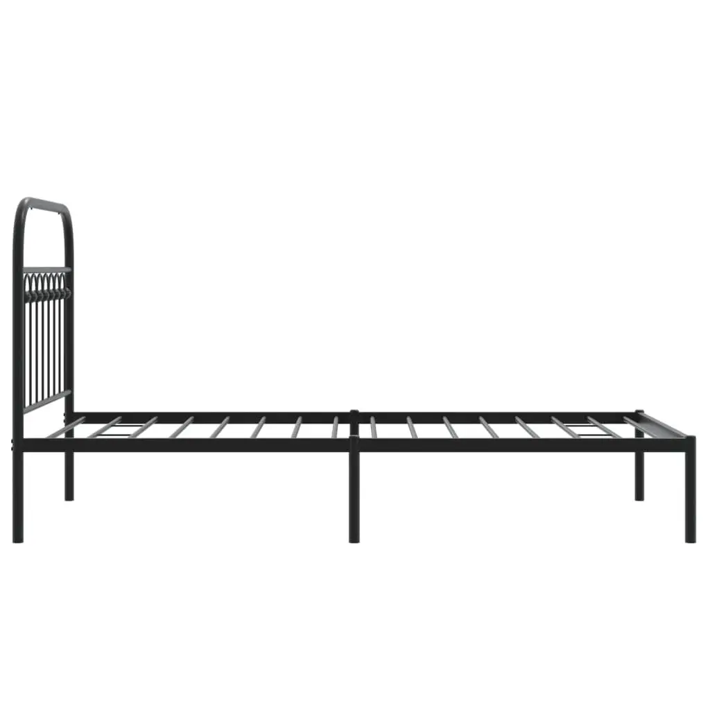 Metal Bed Frame Black 90x190cm Sturdy Steel Construction with Headboard Slatted Base and Under-Bed Storage
