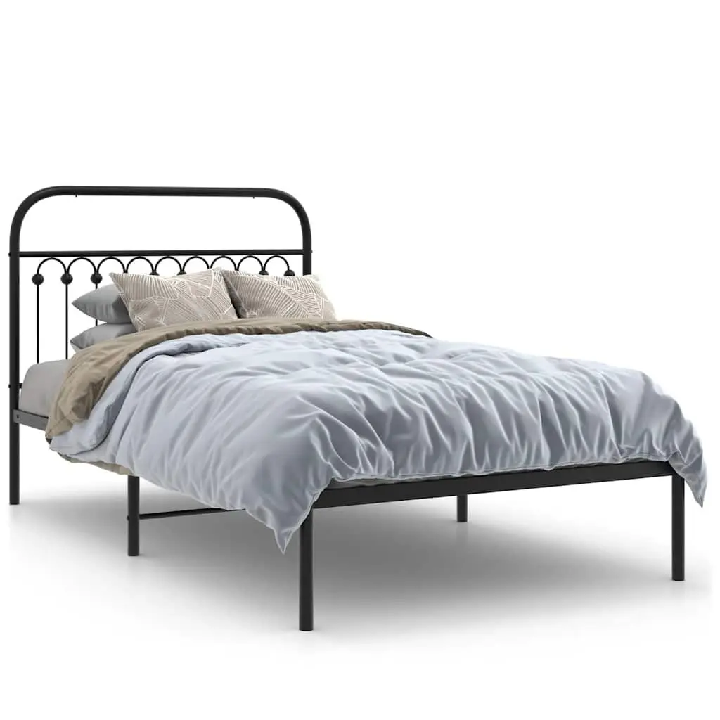 Metal Bed Frame King Single 107x203 cm with Headboard Storage Black Bedroom