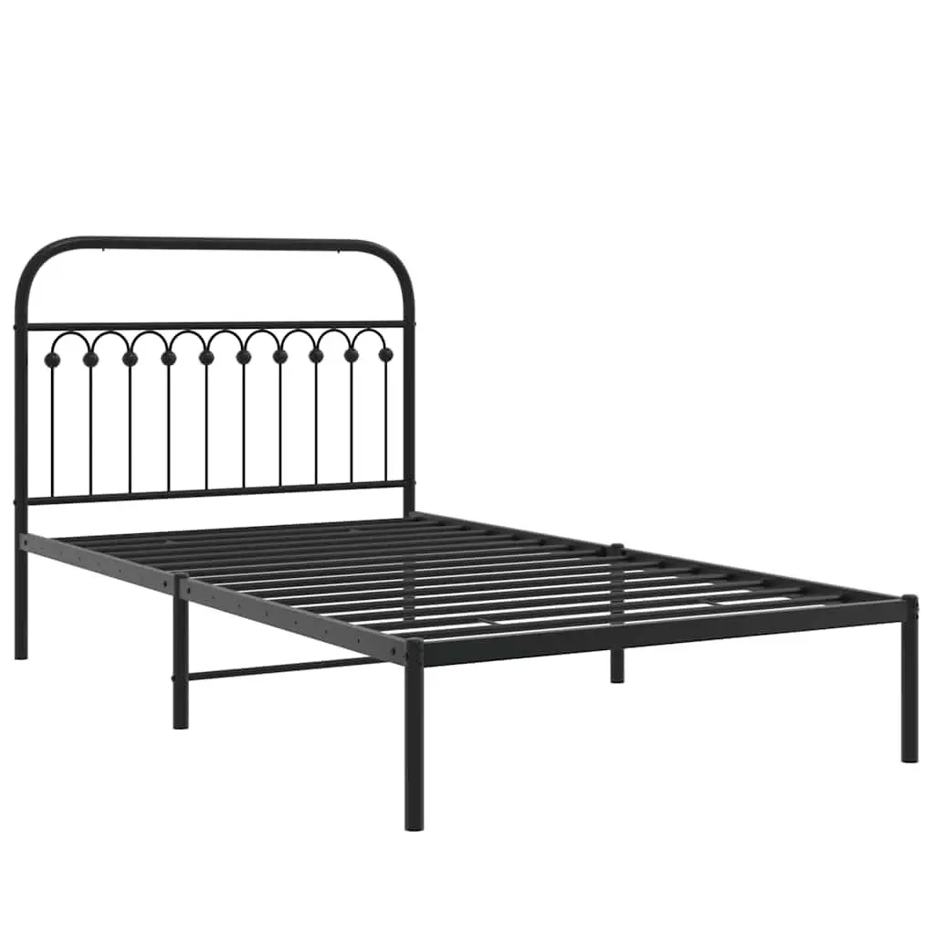 Metal Bed Frame King Single 107x203 cm with Headboard Storage Black Bedroom