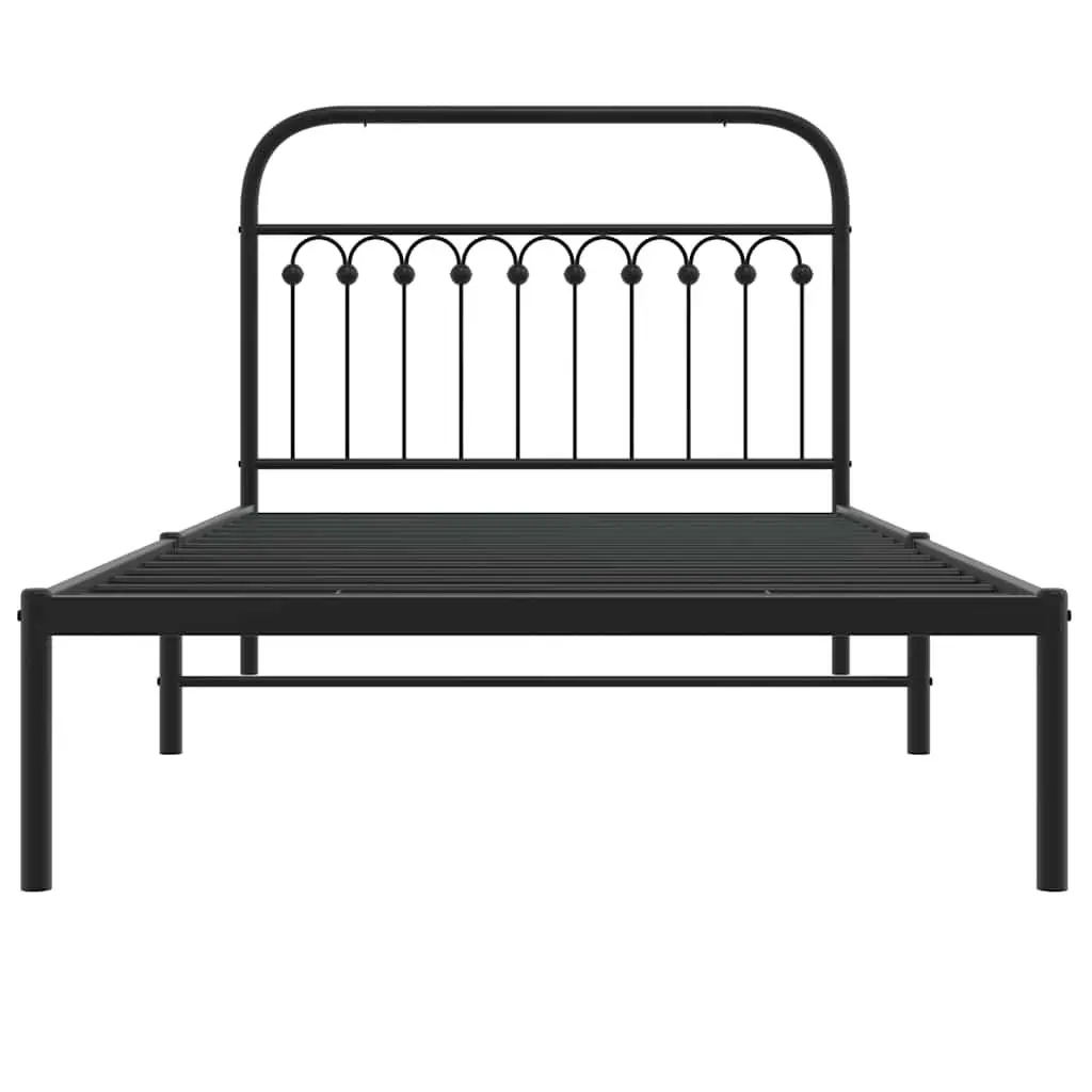 Metal Bed Frame King Single 107x203 cm with Headboard Storage Black Bedroom