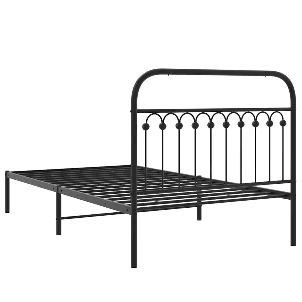 Metal Bed Frame King Single 107x203 cm with Headboard Storage Black Bedroom