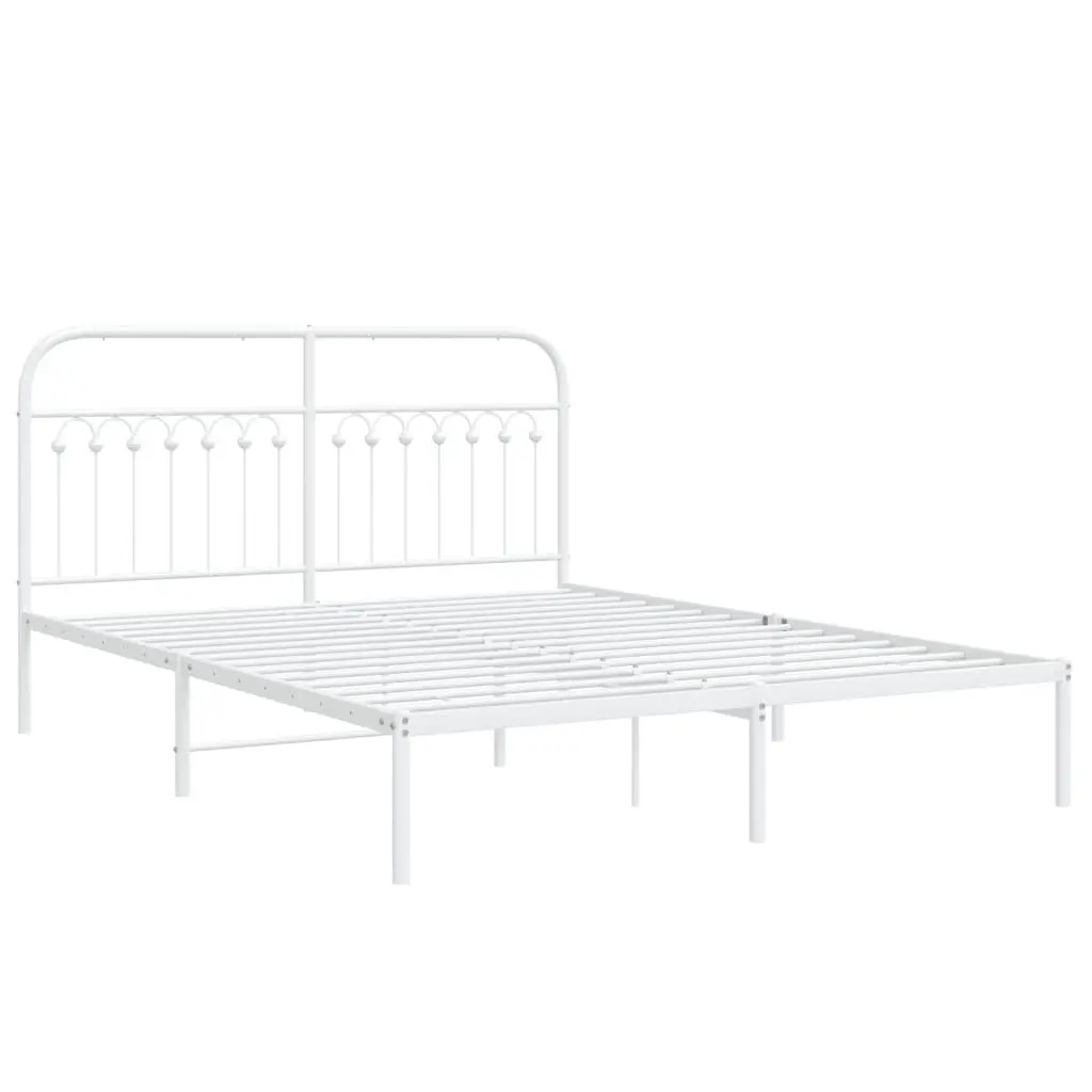 White Metal Bed Frame 150x200cm with Storage and Headboard for Bedroom
