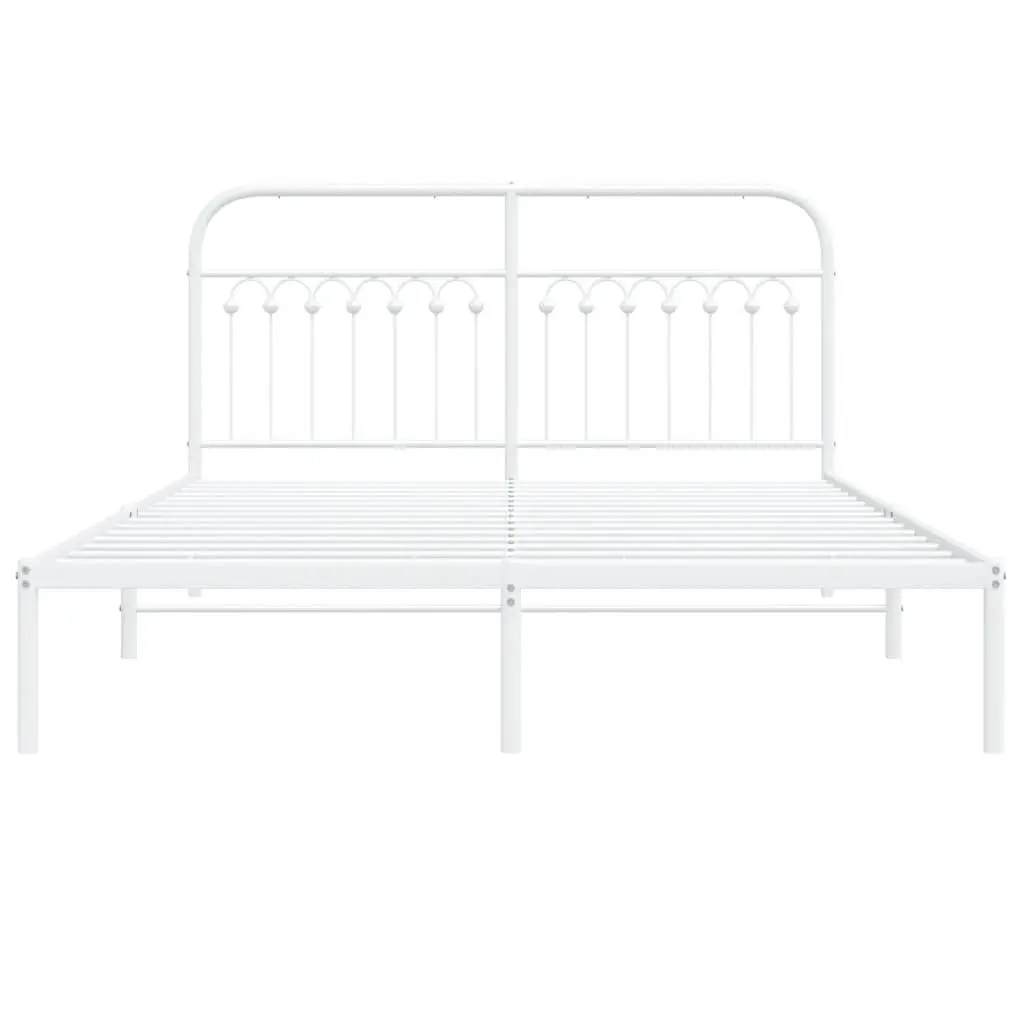 White Metal Bed Frame 150x200cm with Storage and Headboard for Bedroom