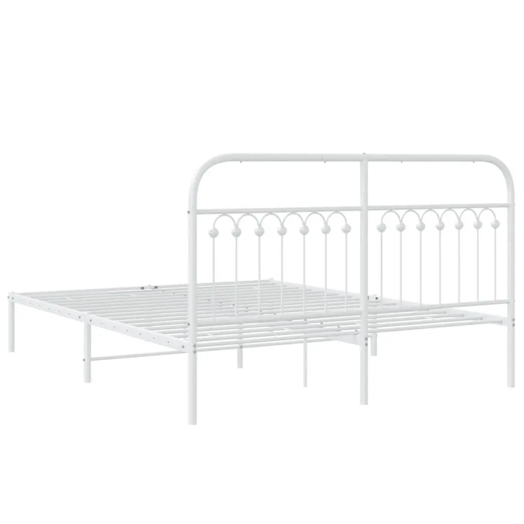 White Metal Bed Frame 150x200cm with Storage and Headboard for Bedroom
