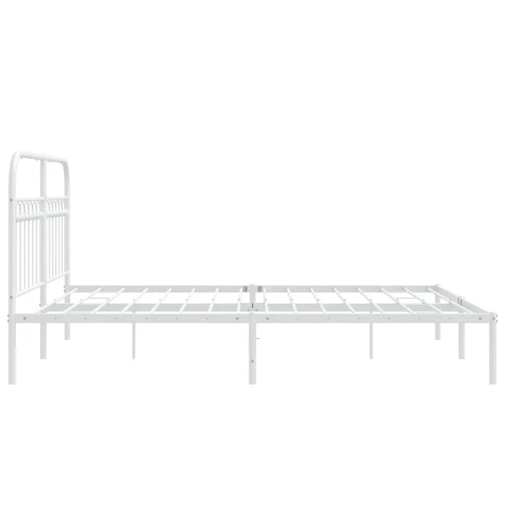 White Metal Bed Frame 150x200cm with Storage and Headboard for Bedroom