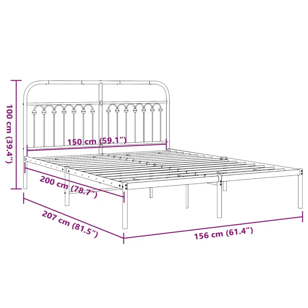 White Metal Bed Frame 150x200cm with Storage and Headboard for Bedroom