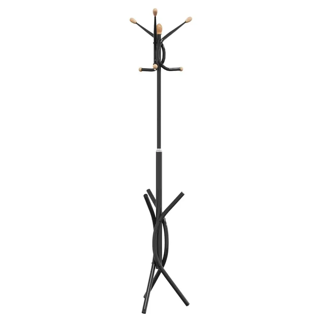 Coat Stand Black 176cm Iron Frame 9 Hooks Storage Rack Hallway Bedroom Organiser