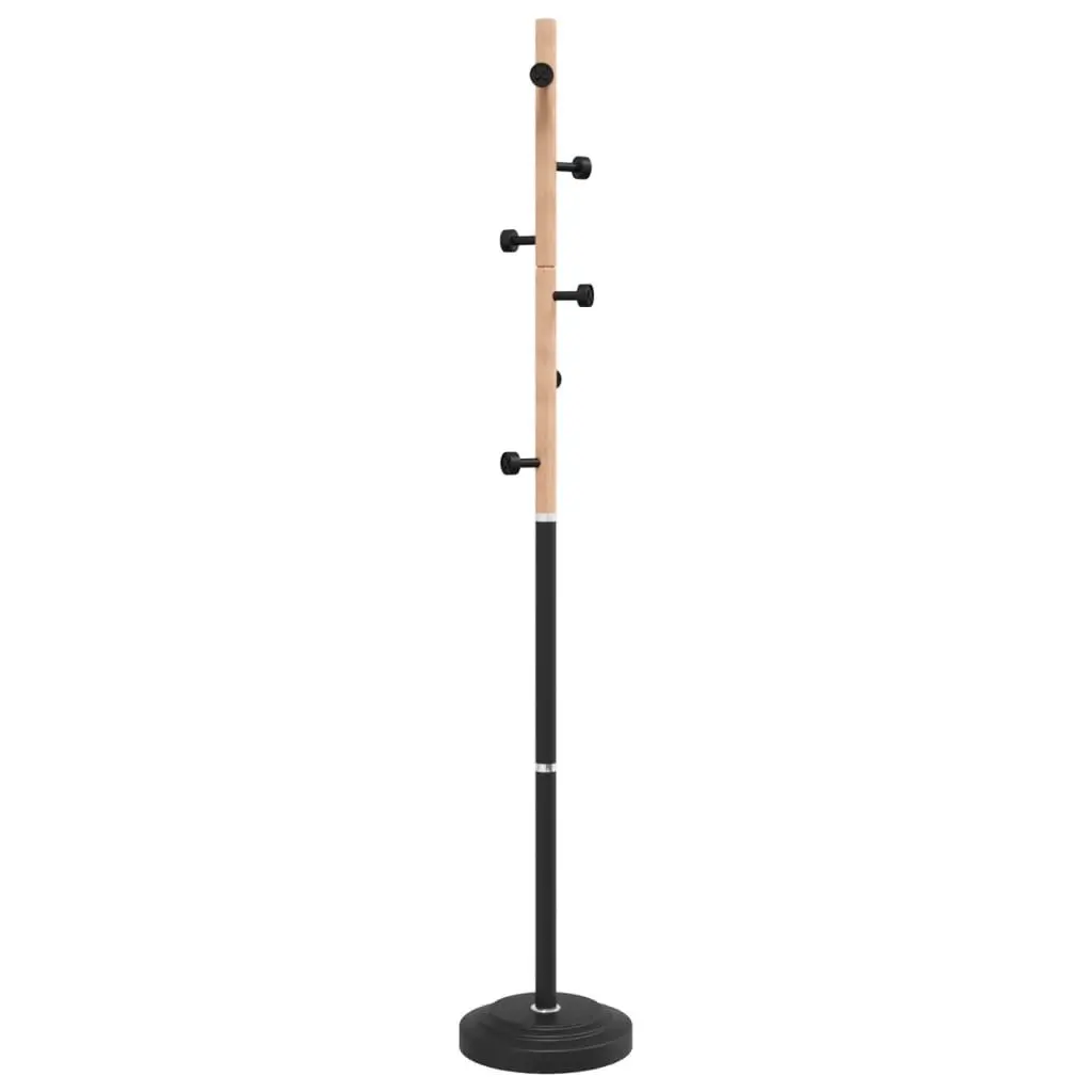 Coat Stand Iron Beech Wood 177cm Black Storage Rack with 6 Hooks for Organising Coats Jackets Hats and Bags in Hallway Living Room Bedroom