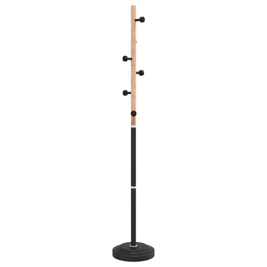 Coat Stand Iron Beech Wood 177cm Black Storage Rack with 6 Hooks for Organising Coats Jackets Hats and Bags in Hallway Living Room Bedroom