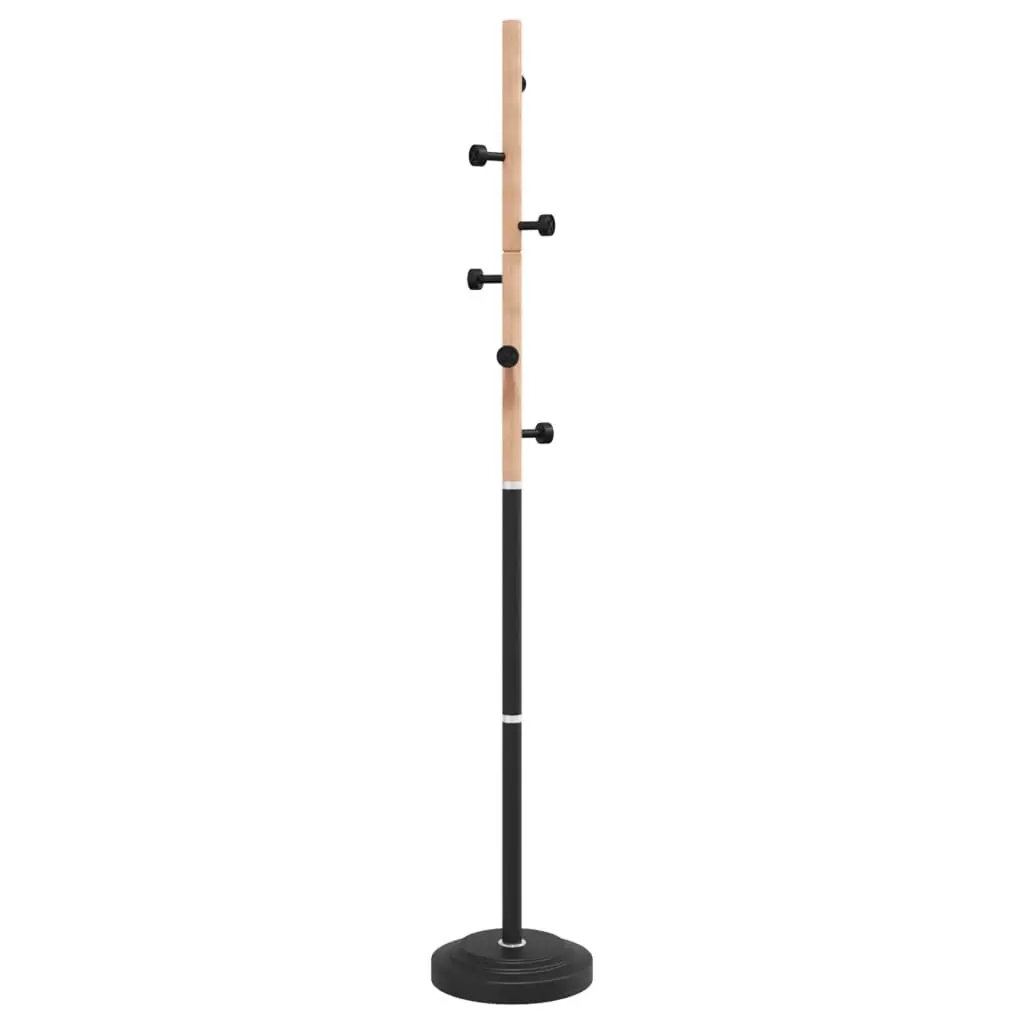 Coat Stand Iron Beech Wood 177cm Black Storage Rack with 6 Hooks for Organising Coats Jackets Hats and Bags in Hallway Living Room Bedroom